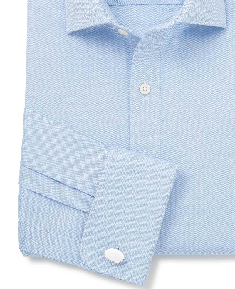 Blue Cotton Herringbone Slim Fit Dress Shirt - French Cuff