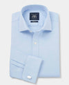 Blue Cotton Herringbone Slim Fit Dress Shirt - French Cuff