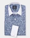 Blue Cotton Paisley Print Classic Fit Winchester Dress Shirt - French Cuff