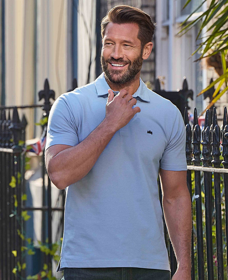 Blue Cotton Pique Short Sleeve Polo Shirt