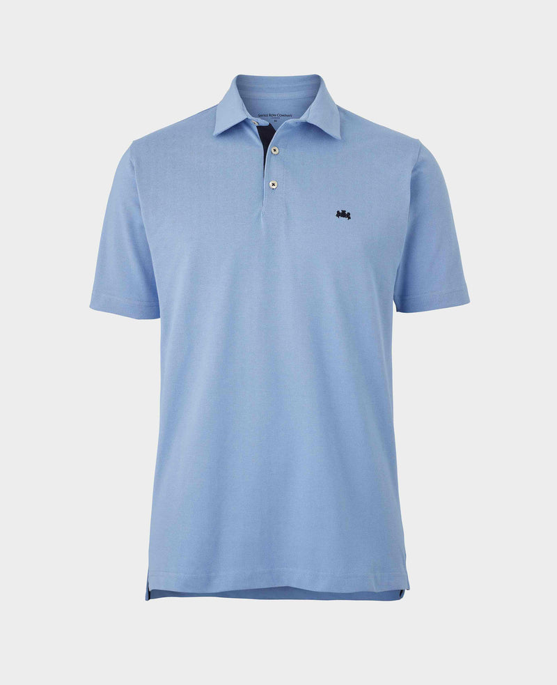 Blue Cotton Pique Short Sleeve Polo Shirt