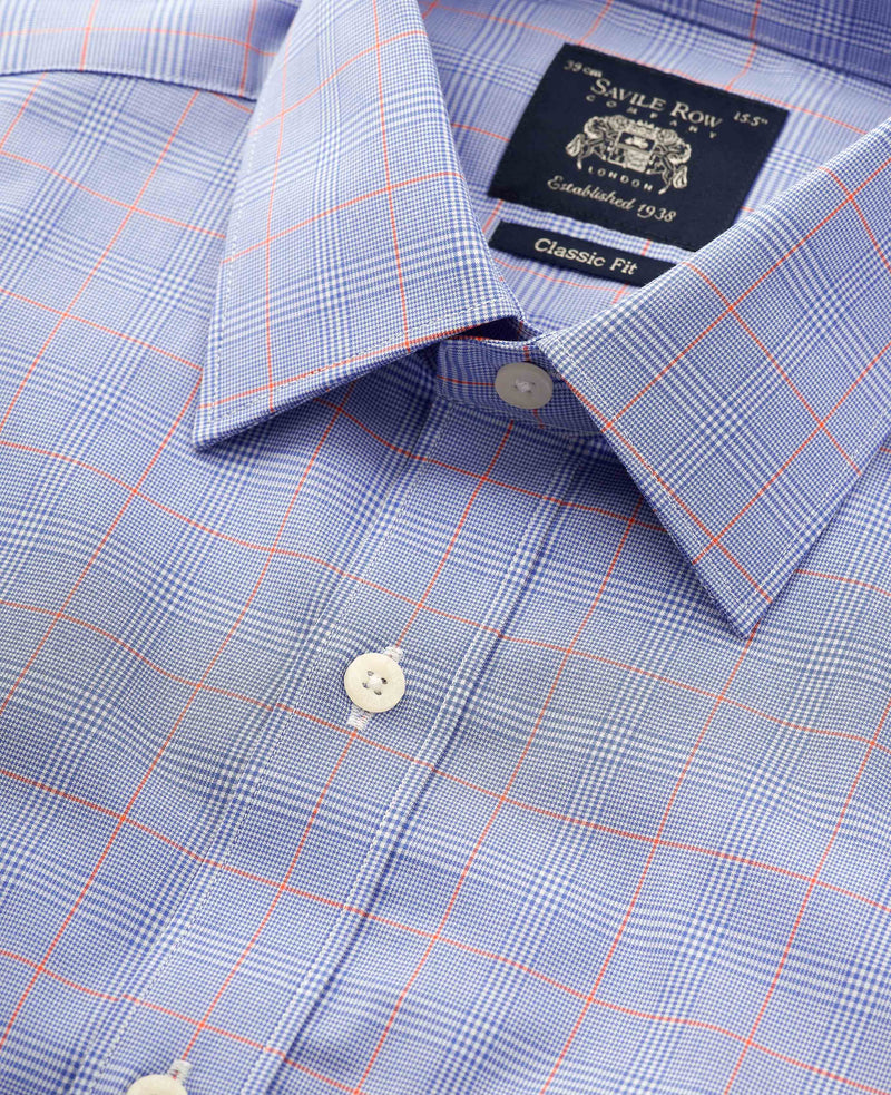 Blue Cotton Prince of Wales Check Classic Fit Dress Shirt - French Cuff