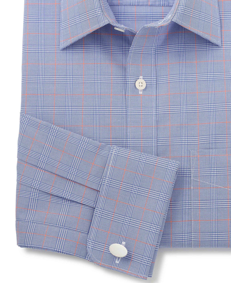 Blue Cotton Prince of Wales Check Classic Fit Dress Shirt - French Cuff