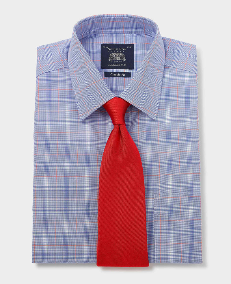 Blue Cotton Prince of Wales Check Classic Fit Dress Shirt - French Cuff