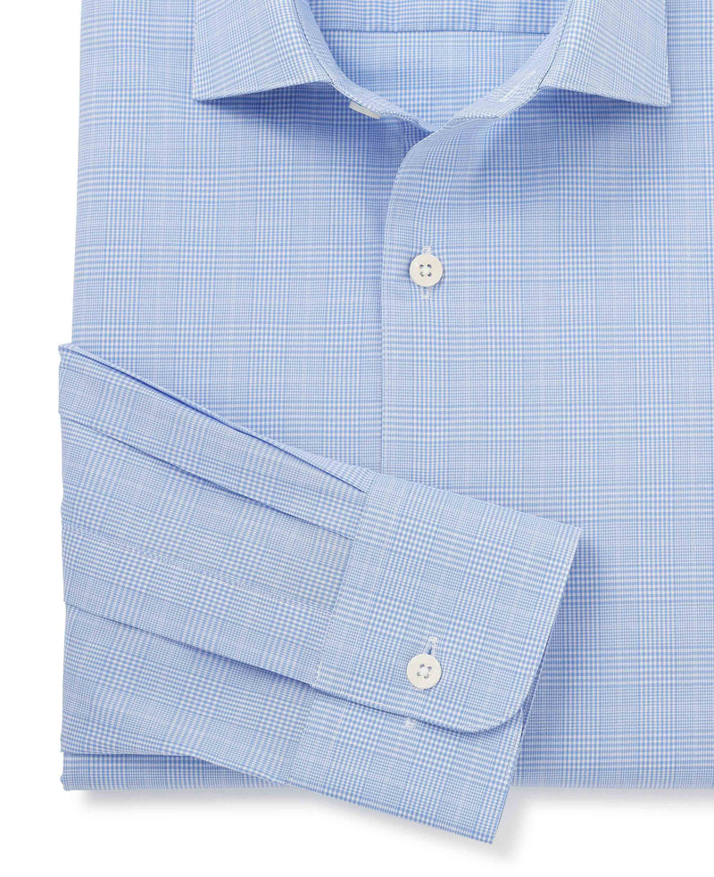 Blue Cotton Prince of Wales Check Slim Fit Dress Shirt - Single Cuff