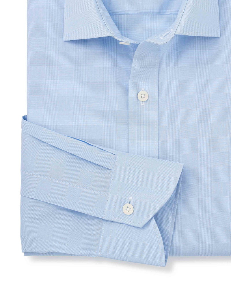 Blue Cotton Prince of Wales Check Slim Fit Dress Shirt - Single Cuff