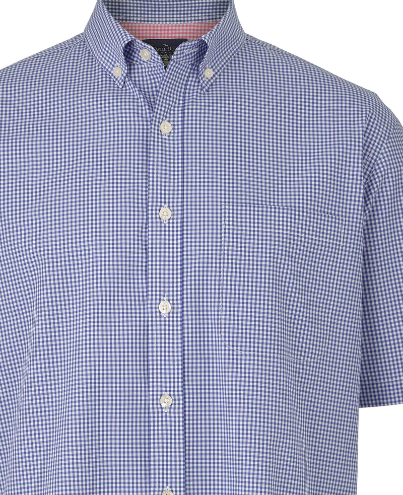 Blue Gingham Check Classic Fit Short Sleeve Shirt