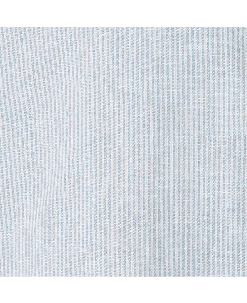 Blue Linen Cotton Stripe Classic Fit Grandad Collar Casual Shirt