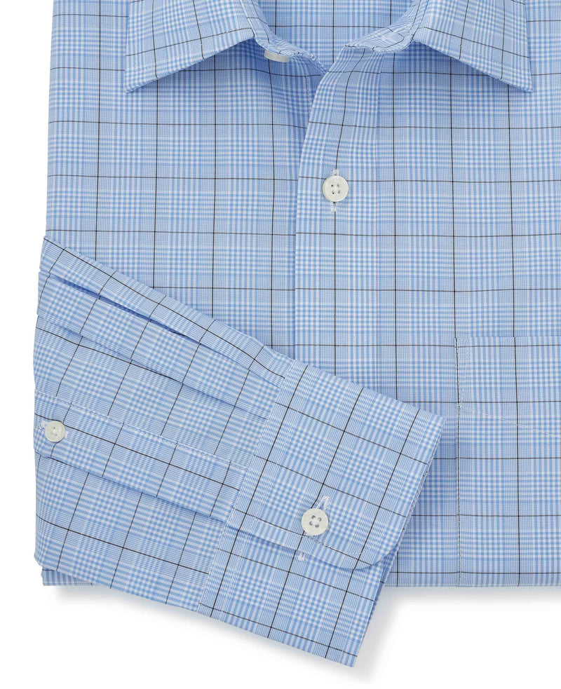 Blue Navy Prince Of Wales Check Classic Fit Formal Shirt - Single Cuff