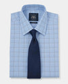 Blue Navy Prince Of Wales Check Classic Fit Dress Shirt - Single Cuff