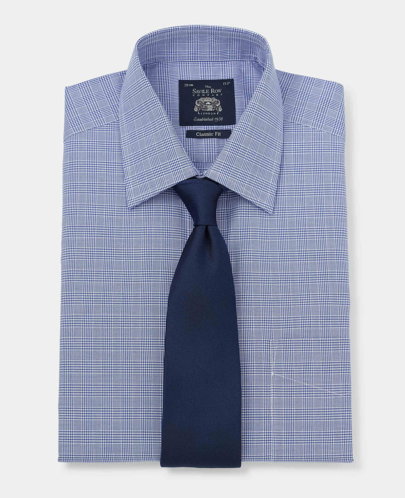 Blue Prince Of Wales Check Classic Fit Formal Shirt - Double Cuff