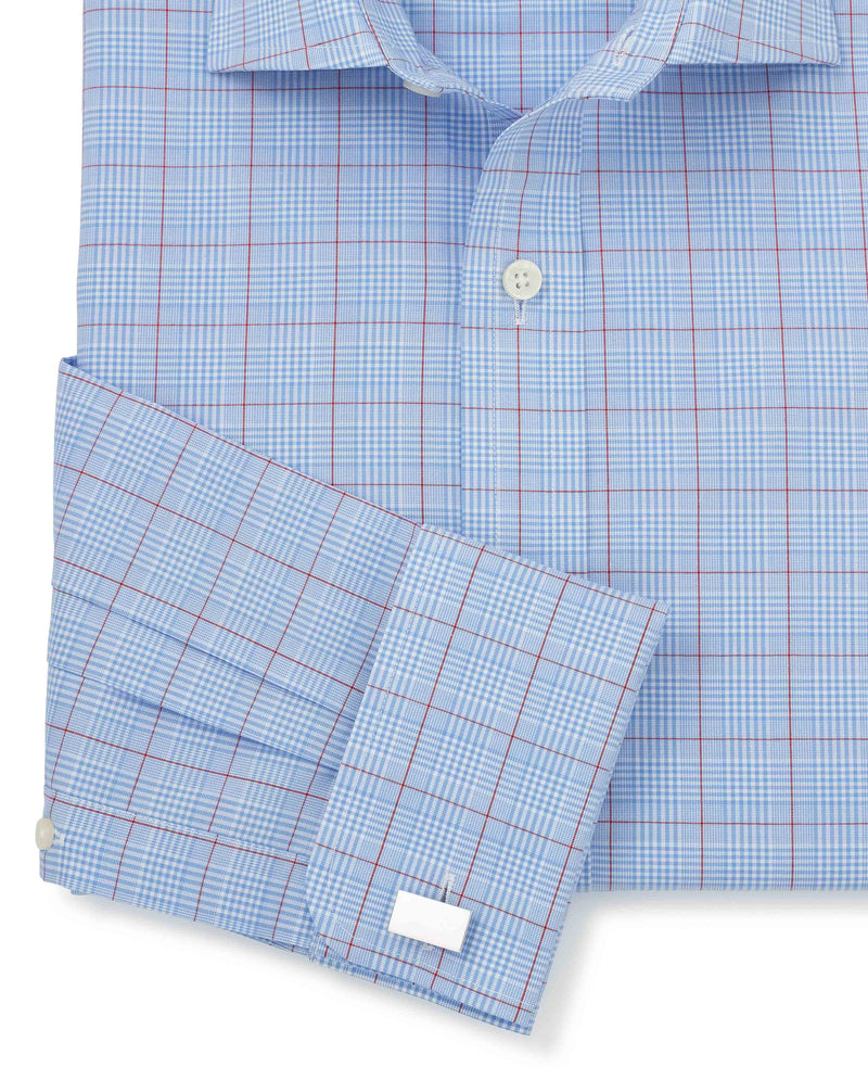 Blue Red Prince Of Wales Check Slim Fit Formal Shirt - Double Cuff