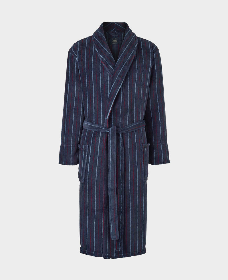 Blue Red Stripe Fleece Dressing Gown