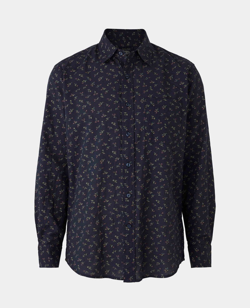 Navy Stretch Cotton Classic Fit Floral Casual Shirt