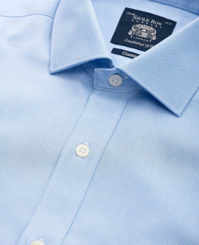 Blue Textured Cotton Classic Fit Dress Shirt - Single Cuff