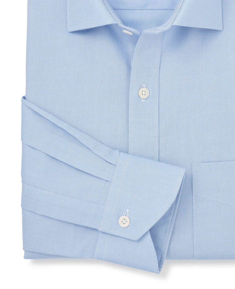 Blue Textured Cotton Classic Fit Dress Shirt - Single Cuff