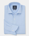 Blue Textured Cotton Classic Fit Dress Shirt - Single Cuff