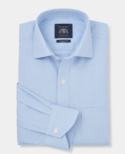 Blue Textured Cotton Classic Fit Dress Shirt - Single Cuff