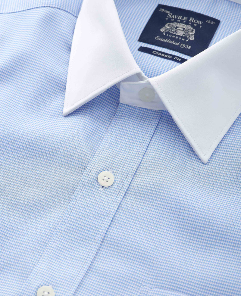 Blue Textured Cotton Puppytooth Classic Fit Winchester Dress Shirt - French Cuff