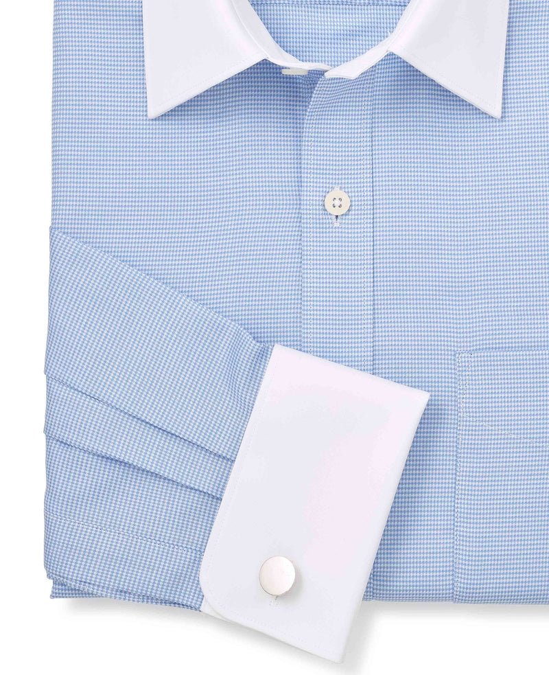 Blue Textured Cotton Puppytooth Classic Fit Winchester Dress Shirt - French Cuff