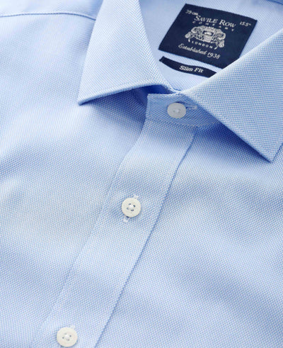 Blue Textured Cotton Slim Fit Dress Shirt - French Cuff