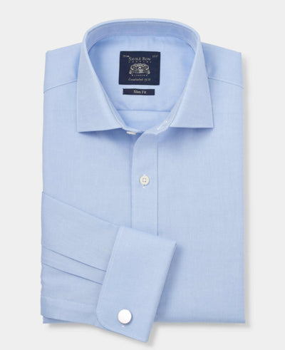 Blue Textured Cotton Slim Fit Dress Shirt - French Cuff