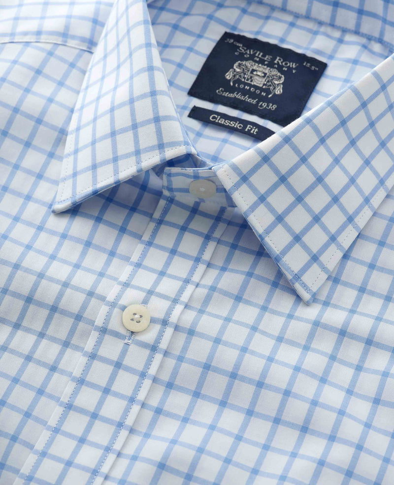 Blue White Check Classic Fit Shirt - Single Cuff