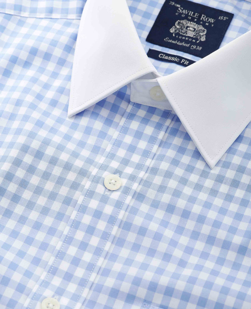 Blue White Cotton Gingham Check Classic Fit Winchester Dress Shirt - French Cuff