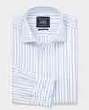 Blue White Cotton Stripe Classic Fit Dress Shirt - Single Cuff
