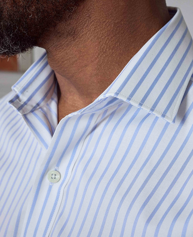 Blue White Cotton Stripe Classic Fit Dress Shirt - Single Cuff