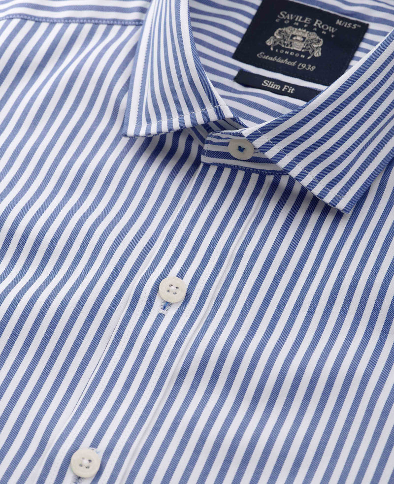 Blue White Stretch Cotton Slim Fit Striped Smart Casual Shirt