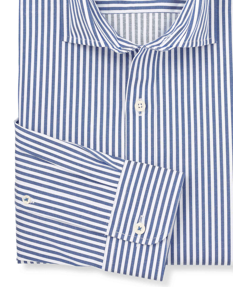 Blue White Stretch Cotton Slim Fit Striped Smart Casual Shirt