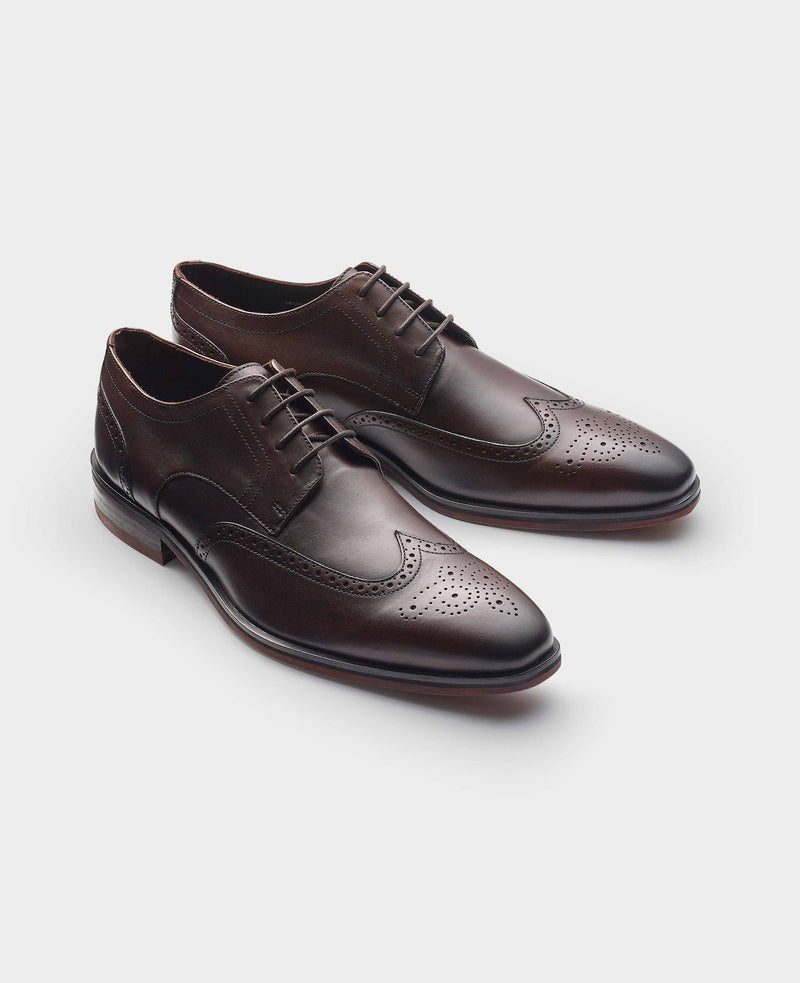 Brown Leather Brogue Derby Shoes