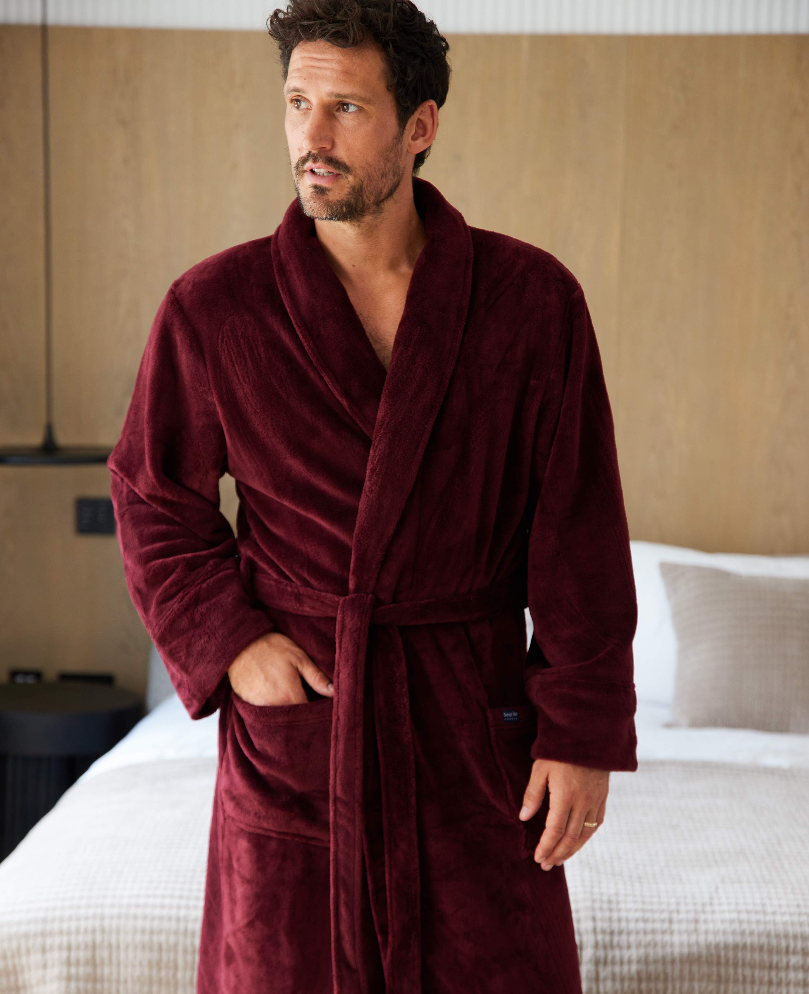 Men s Burgundy Fleece Dressing Gown Savile Row US