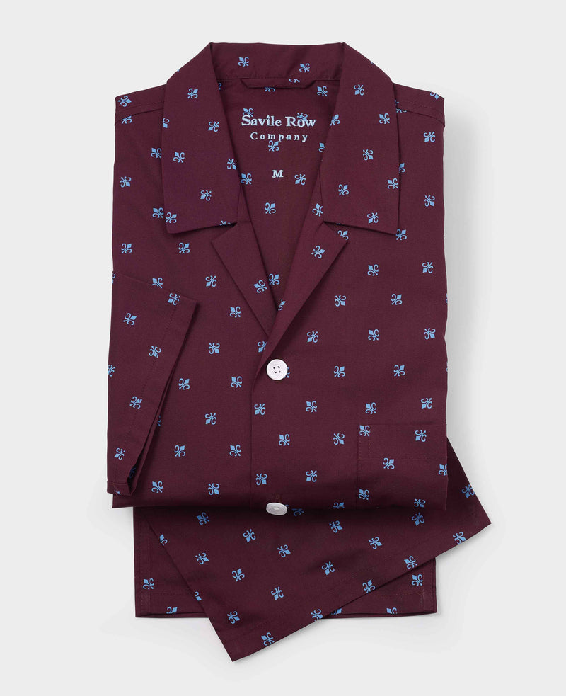 Burgundy Fleur-de-Lys Cotton Pyjamas