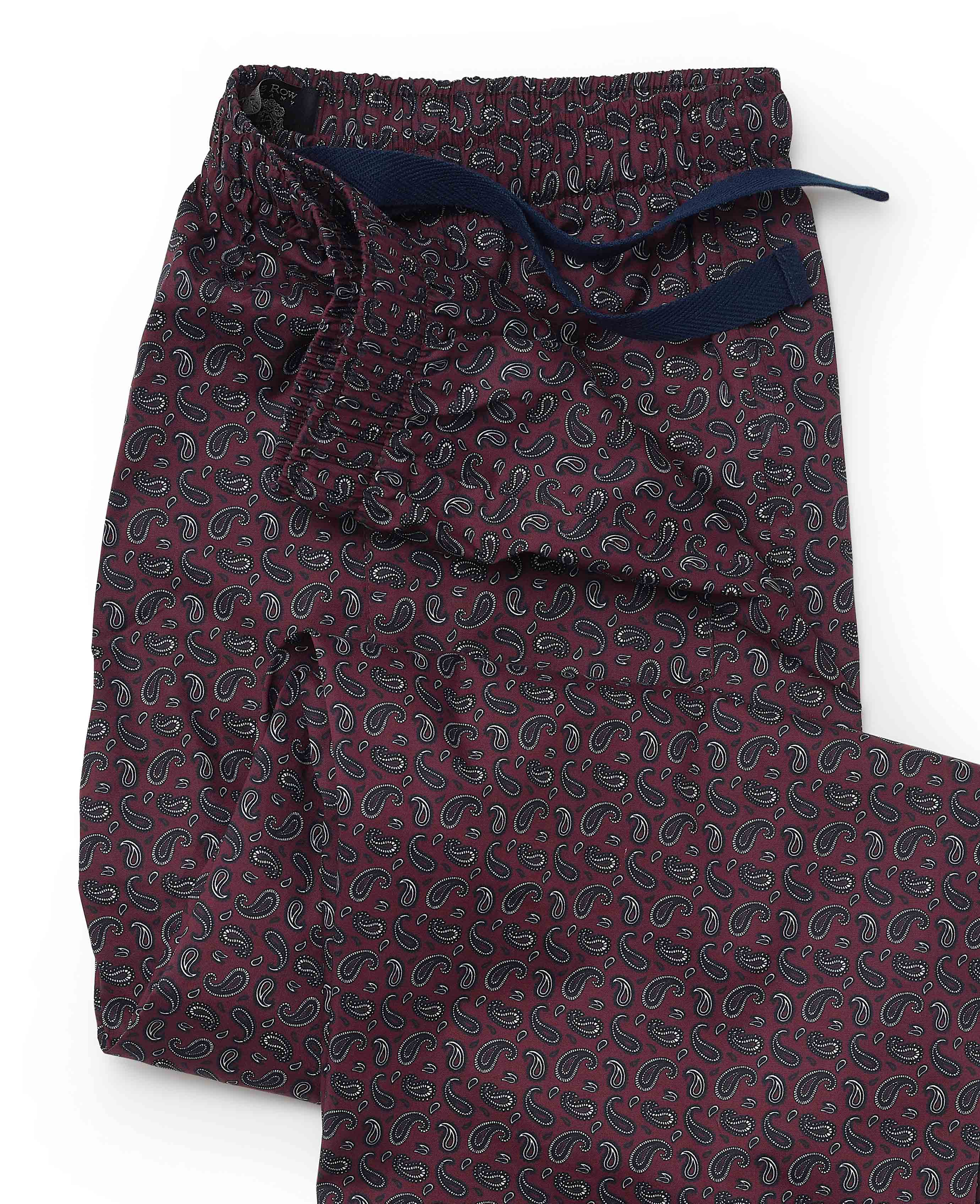 Men s Burgundy Paisley Cotton Lounge Pants Savile Row US