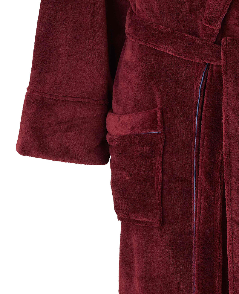 Burgundy Piped Fleece Dressing Gown