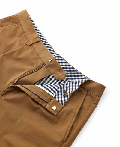 Cappuccino Brown Stretch Cotton Classic Fit Pleated Chinos