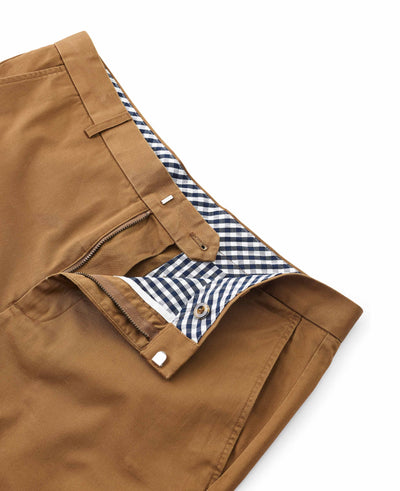 Cappuccino Brown Stretch Cotton Classic Fit Flat Front Chinos