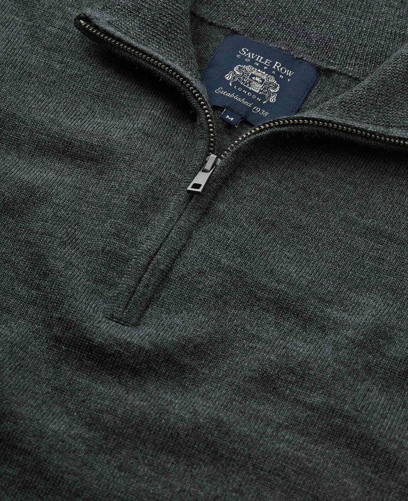 Charcoal Merino Wool Zip Neck Jumper