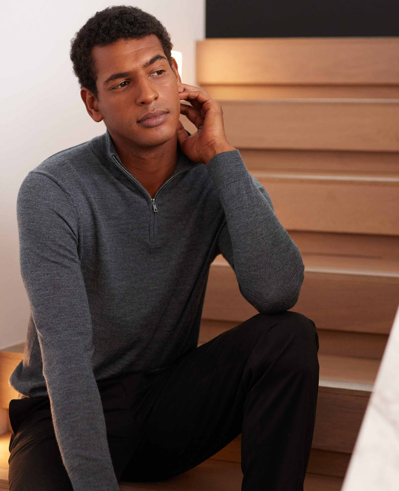 Charcoal Merino Wool Zip Neck Jumper