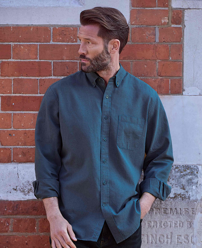 Dark Blue Linen Cotton Classic Fit Button-Down Casual Shirt