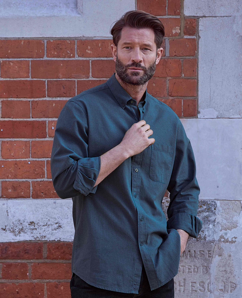 Dark Blue Linen Cotton Classic Fit Button-Down Casual Shirt