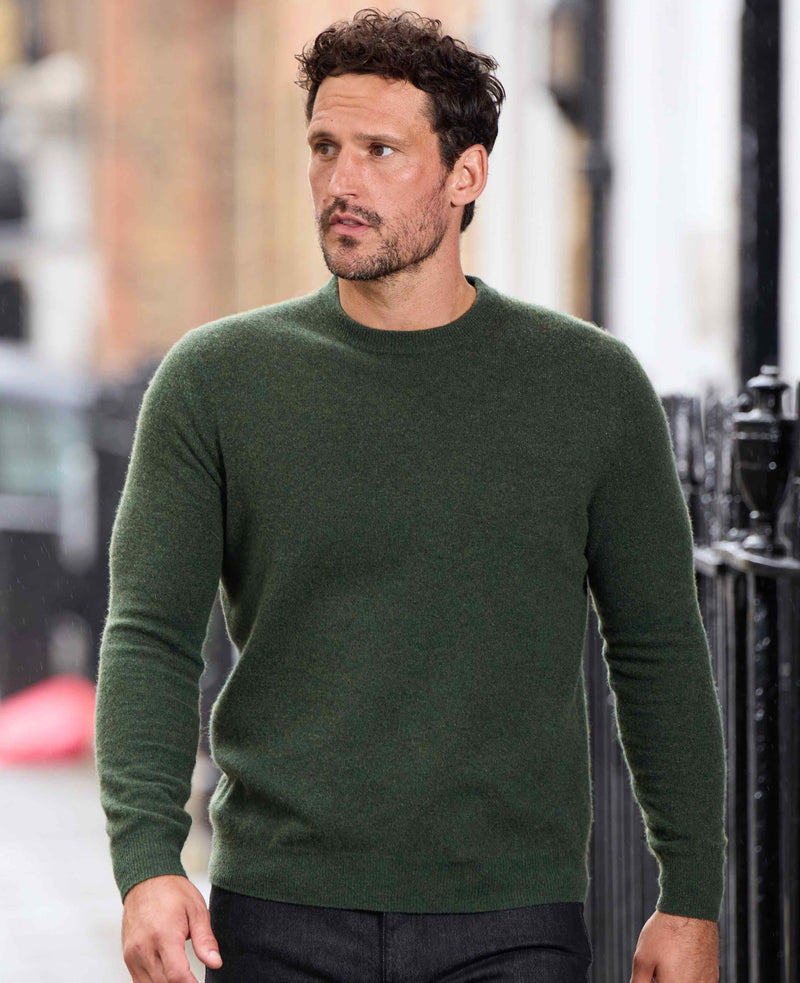 Dark Green Merino Wool Cashmere Crew Neck Jumper