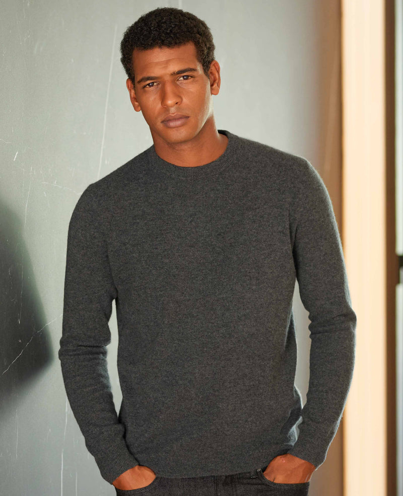 Dark Grey Merino Wool Cashmere Crew Neck Jumper