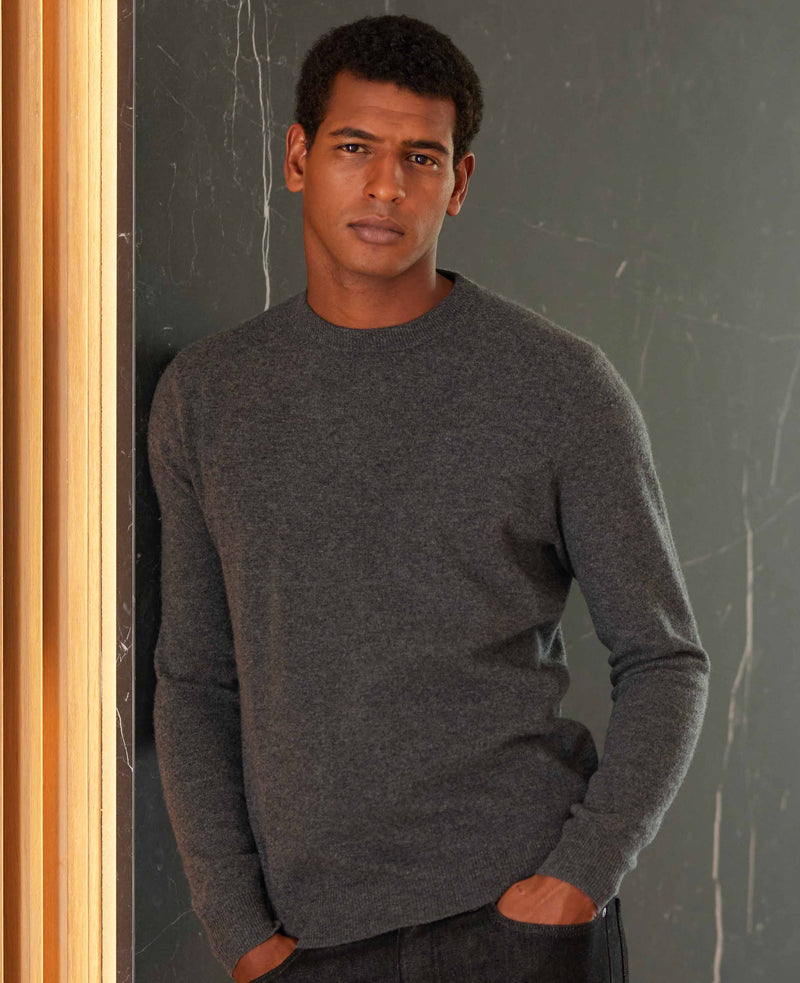 Dark Grey Merino Wool Cashmere Crew Neck Jumper