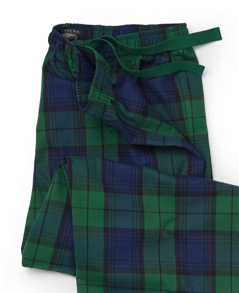 Green Navy Check Brushed Cotton Lounge Pants