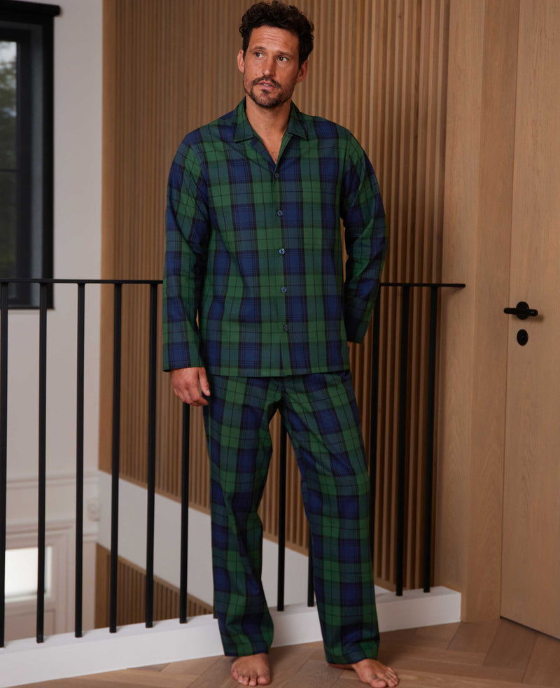 Green Navy Check Brushed Cotton Pyjamas