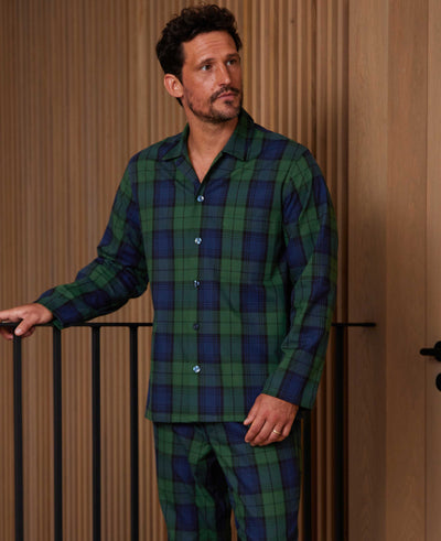 Green Navy Check Brushed Cotton Pyjamas