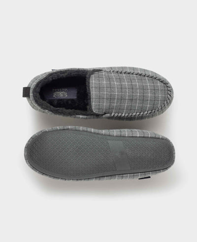 Grey Check Faux Fur Lined Moccasin Slippers